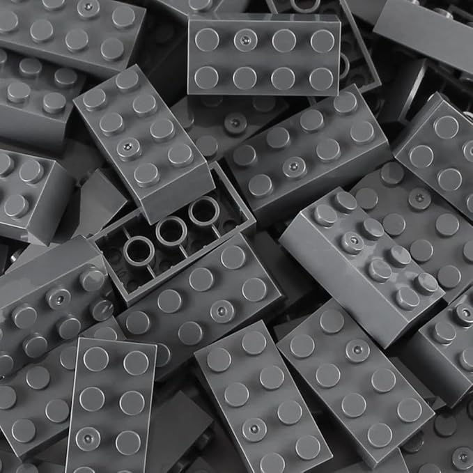 Feleph 100pcs 2x4 Bricks Dark Gray Pieces Grey Classic Building Blocks Creative Play Set Toy Accessories Compatible with Major Brick Brands