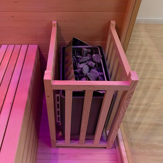 ZONEMEL Wooden Steam Sauna Room, 2 Person Canadian Red Cedar Luxurious Indoor Sauna with 3.5 KW Harvia Stove Heater, Bluetooth Speaker, Sauna Stone, Wooden Bucket, Scoop, Reading Light, 220V