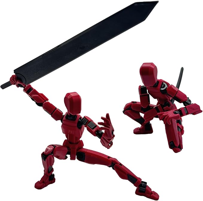 3D Printed Enlarge Body Size 8.1-inch Action Figure Dummy20, Full Body Mechanical Movable Toy, Multiple Accessories, Desk Decoration (Bracket, 3 HandsType, Weapons, Armour) (Red)