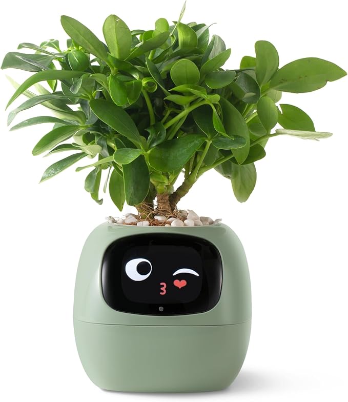 Ivy Intelligent Flower Pot for Home Decoration Plants Companion Neat Desk Setup Gift Smart Pet Planter Robot Guidance on Plant Care with Emojis Pet Friends (Green)
