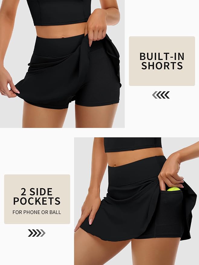 ATTRACO Women 2 Piece Tennis Dress with Shorts Golf Skirts with Pockets | Built-in Shorts, 2 Pockets, Racerback, Ruffle, Pickleball, Workout, Activewear, Casual, Sports Outfits
