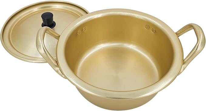 Korean Ramen Pot with Lid - Light Weight Ramen Cooker Pot, Korean Cookware Noodle Pot Fast Heating for Kitchen Cookware, Easy Light Stockpot Soup Pot, Healthy, Sturdy, & Dishwasher Safe (16cm)
