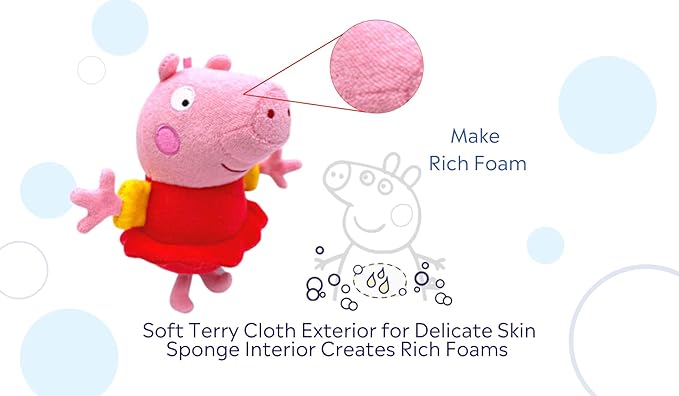 Peppa Pig by SoapSox Kids - Exfoliating Bath Scrub - Soft Animal Toy Wash Cloth Sponge with Soap Pocket Insert - Fun Loofah Characters for Babies, Kids and Children