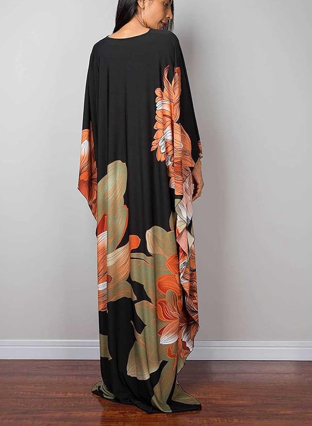 Venasha Womens Caftan Floral Print Kaftan Dress Short Sleeve Swimsuit Cover up Loungewear for Summer