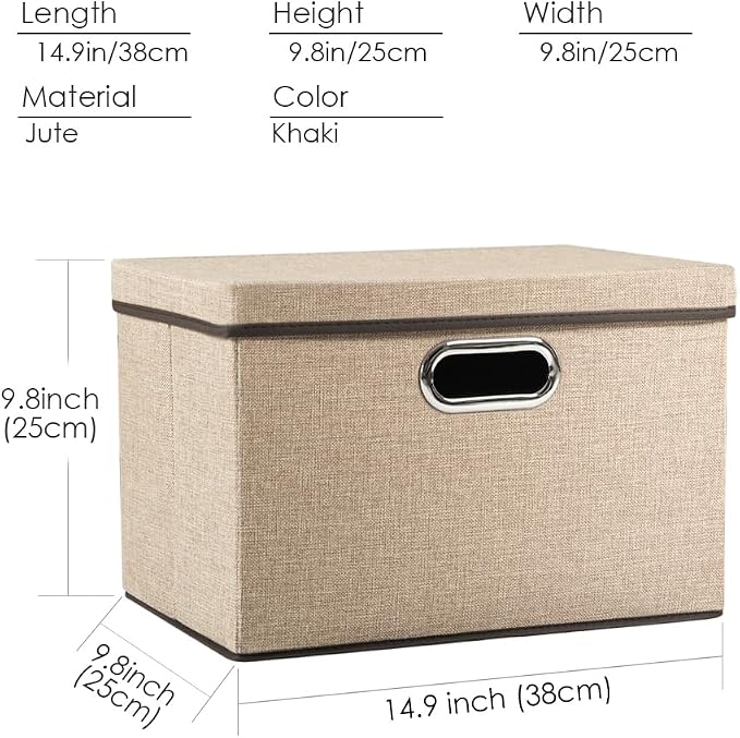 Collapsible Storage Cubes with Lids [1-Pack] Jute Fabric Foldable Storage Boxes Organizer Containers Baskets Bins with Cover for Home Bedroom Closet Office Nursery (14.9x9.8x9.8)