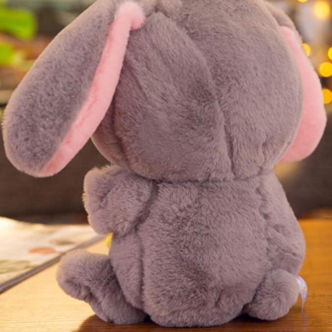 HOUPU Soft Toy - Sitting Lop Eared Rabbit, Easter White Rabbit Stuffed Bunny Animal with Carrot Soft Lovely Realistic Long-Eared Standing Pink Plush Toys (Gray-Star,8.6in/22cm)