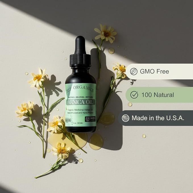 SSF Organics - Arnica Oil Concentrate | Treats Thin Fragile Bruise Prone Skin | Reduces Swelling | Relieves Muscle Soreness | Great Natural Massage Oil | Topical Relief |
