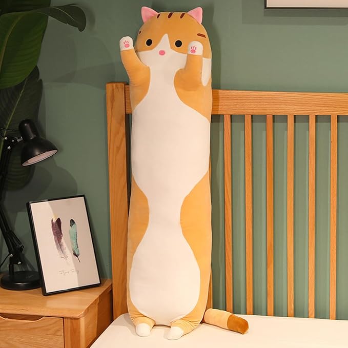 Orange Cat Long Plush Pillow Kitty Stuffed Animals Soft Sleeping Throw Pillow Doll Toy (Orange,27inches)