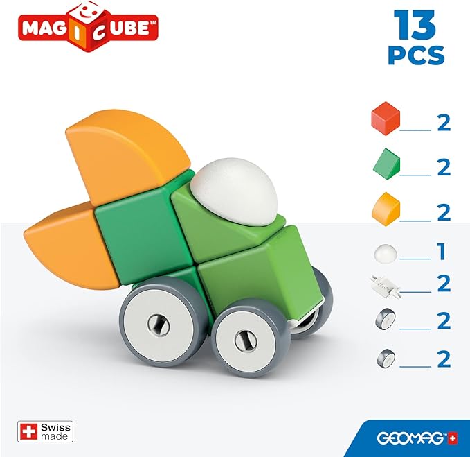 Geomag Magicube 13pcs Magnetic Blocks - Magnetic Building Blocks for Toddlers 1-3, Montessori Toys for 1+ Year Old, Autism Sensory Product, Magnets for Kids