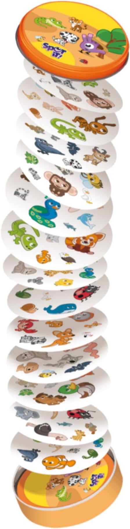 Asmodee Spot It! Animals (2024 Refresh) - Eco-Blister Edition, 5-in-1 Visual Perception Game for Quick Reflexes and Family Fun, Ages 4+, 2-8 Players, 15 Minute Playtime