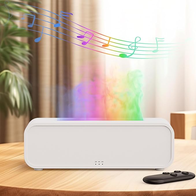 YALEDI Essential Oil Diffuser, Flame Fire Oil Diffuser, 250ml Cool Mist Aromatherapy Humidifier, Scent Aroma Diffuser with 7 Colors Light, Remote Control, Timer & Auto-Off for Home Room (White)