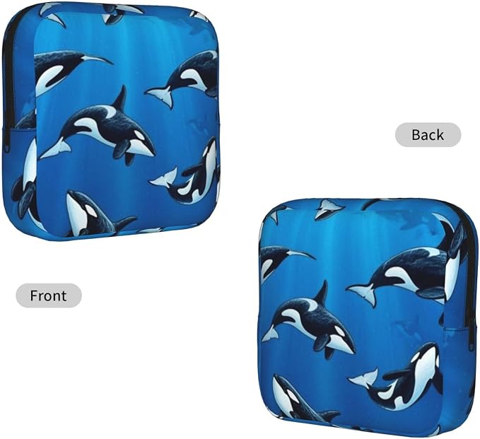 Portable Menstrual Organizer Bag Killer Whales Orcas Ocean Sea Animals, Polyester Feminine Product Pouch, Compact for Purse Outdoor Travel Gifts