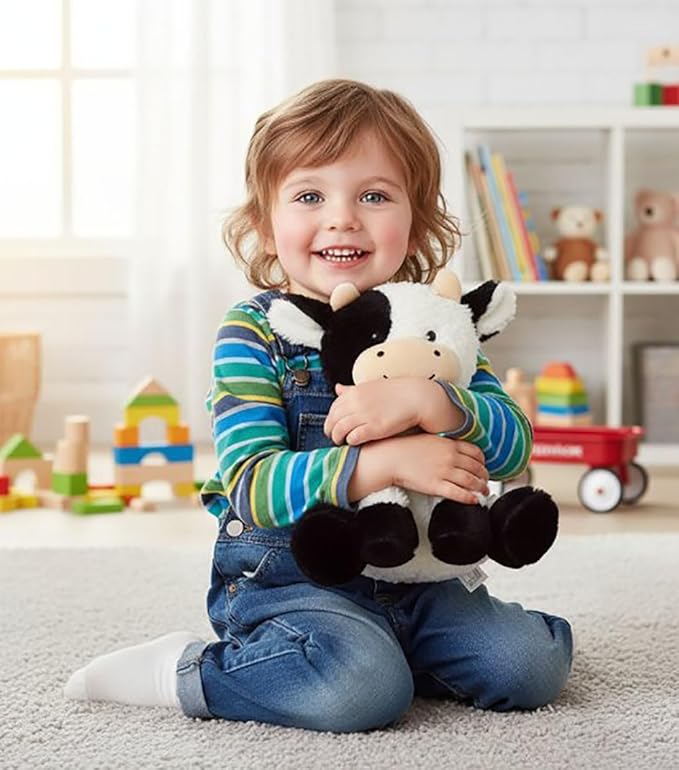 Cow Stuffed Animals Soft Plush Cute Cow Doll for Boys Girls 8in (zuo NIU heibaise)