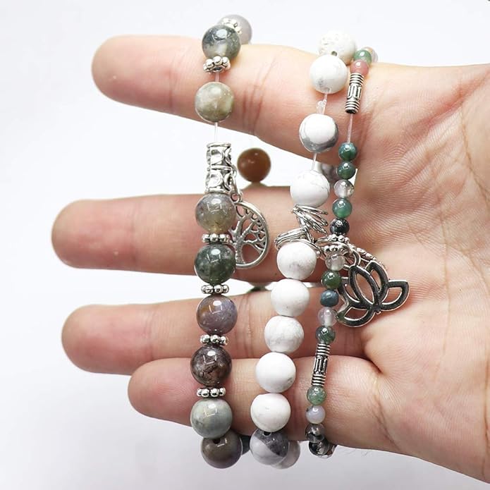 UEUC Tree of Life Yoga Healing Stone Bracelets,Multilayer Lotus Chakra Stone Reiki Bracelet Sets,Anxiety Crystal Natural Stone,for Women Stress Relief
