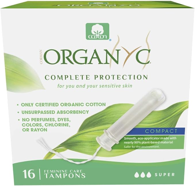 Organyc 100% Certified Organic Cotton Tampons, No Applicator, Free from Chlorine, Perfumes, Rayon, and Chemicals, Super + Super Plus, (32 Count)