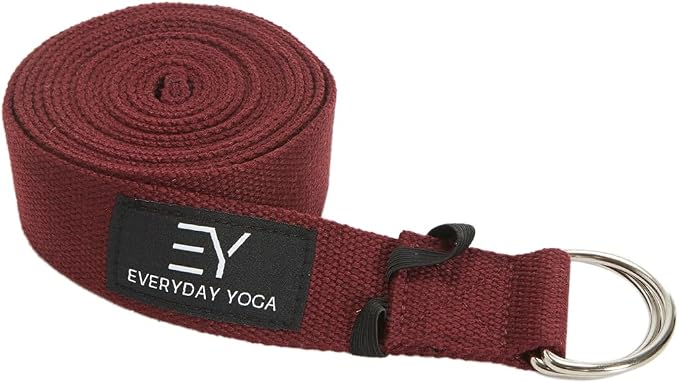 Everyday Yoga Strap with Metal D-Ring - Durable Stretching Strap for Yoga, Pilates, Flexibility & Physical Therapy (6ft, 8ft, 10ft)