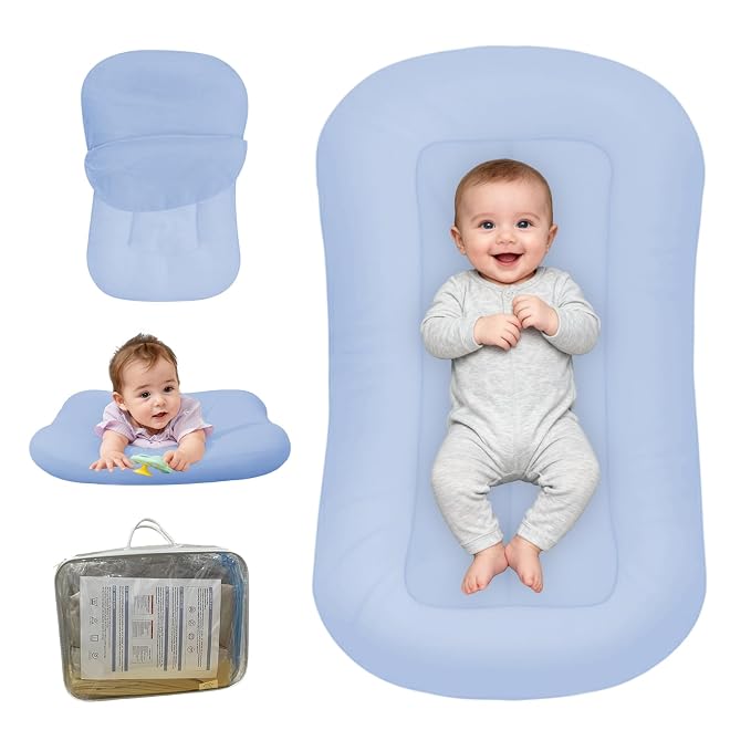 Baby Lounger for Newborn, Bionic Design Baby Lounger, Soft Organic Cotton Breathable Lounger for Infants 0-24 Months (Blue)