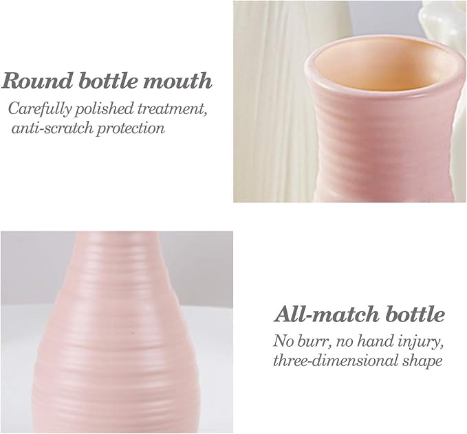 Unbreakable Vase for Flowers, Ceramic Look Plastic Vase for Home Decor, Living Room, Table (Seashell Pink)