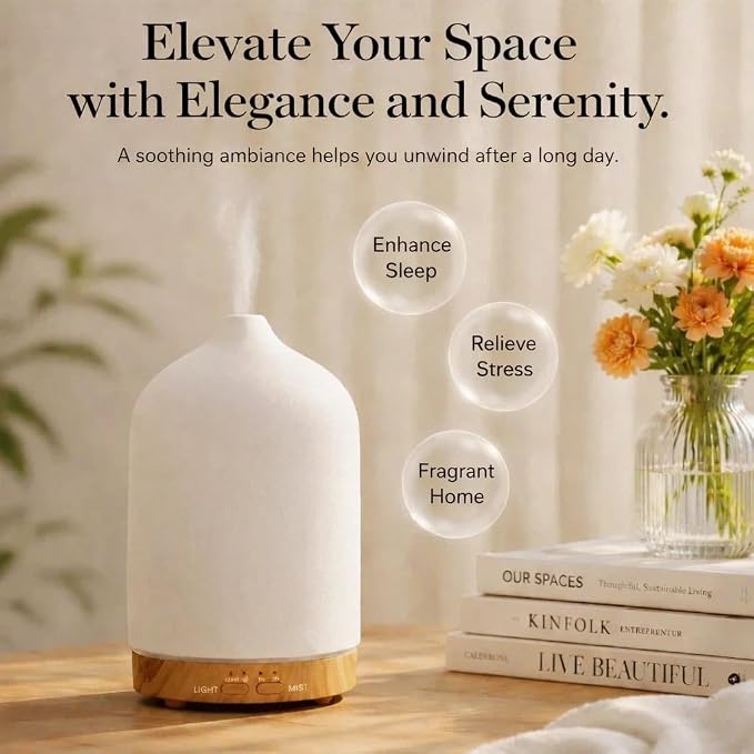 200ml Aromatherapy Diffuser with 7 Soothing Colors, Ultra-Quiet Operation, Auto Timer, and Humidifier for Restful Nights