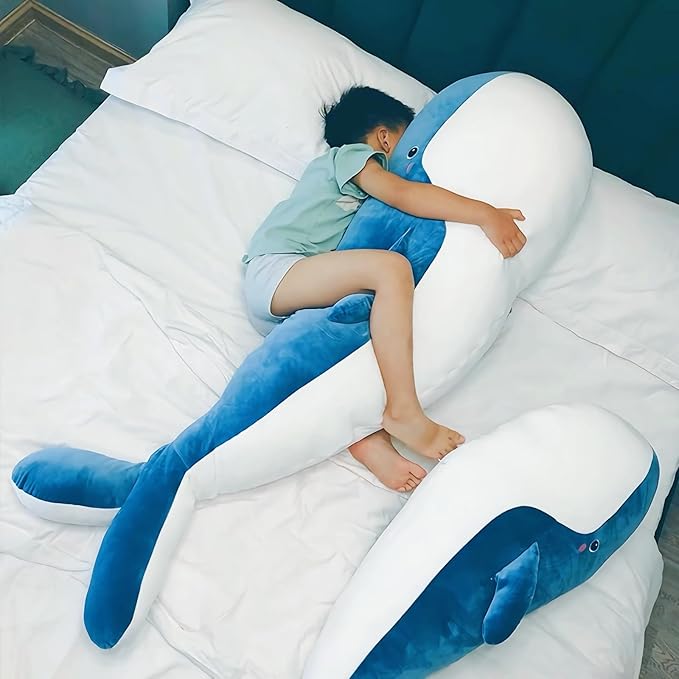 Whale Stuffed Animal Plush - Large Soft Whale Body Pillow, 47.2'' Stuffed Whale Toy with Removable Washable Cover, Cute Plush Whale Throw Pillow Gift for Kids, Girls, and Boys
