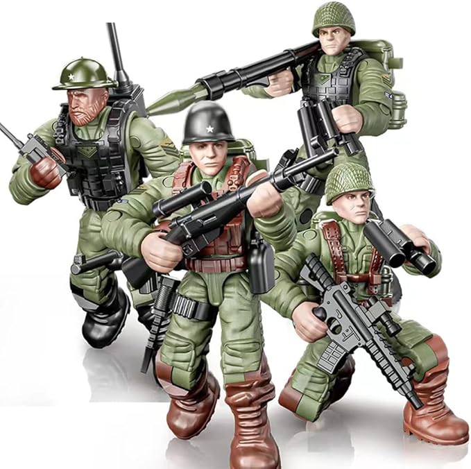 WWII Military Soldiers Action Figure with Weapons and Accessories Building Blocks Playset, 8 PCS 1:36 Scale Mini Army Men Figure, Multiple Movable Joints, Best Gift for Kids 8 9 10