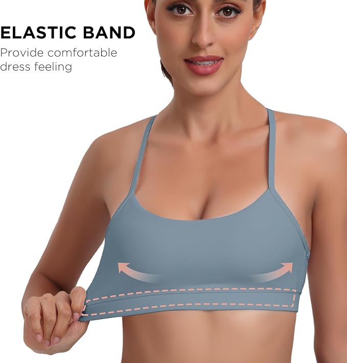 Raxnode Women's 3-Pack Y-Back Sports Bra, Thin Spaghetti Strap Nylon Yoga Bra with Removable Cups, Light Support Bralettes