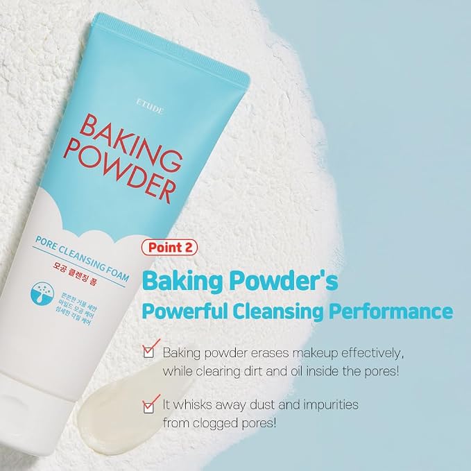 ETUDE Baking Powder Pore Cleansing Foam 1+1 Set, Face Wash for Deep Dead Cells, Micro Sized Baking Powder to Clean Deep Inside Poer, Soft and Creamy Bubble, Korean Skin Care (21.16 Ounce, 300g*2)