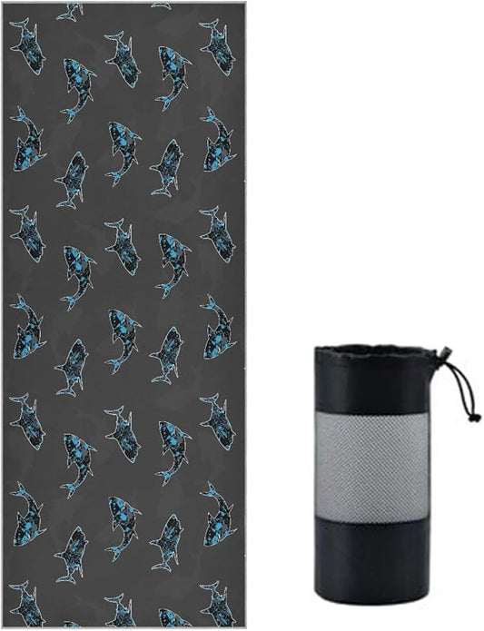 Animal Shark Yoga Mat Towel Non Slip Soft Sweat Absorbent Hot Yoga Mat Towel, for Hot Yoga, Pilates and Workout-73 x 27 Inch