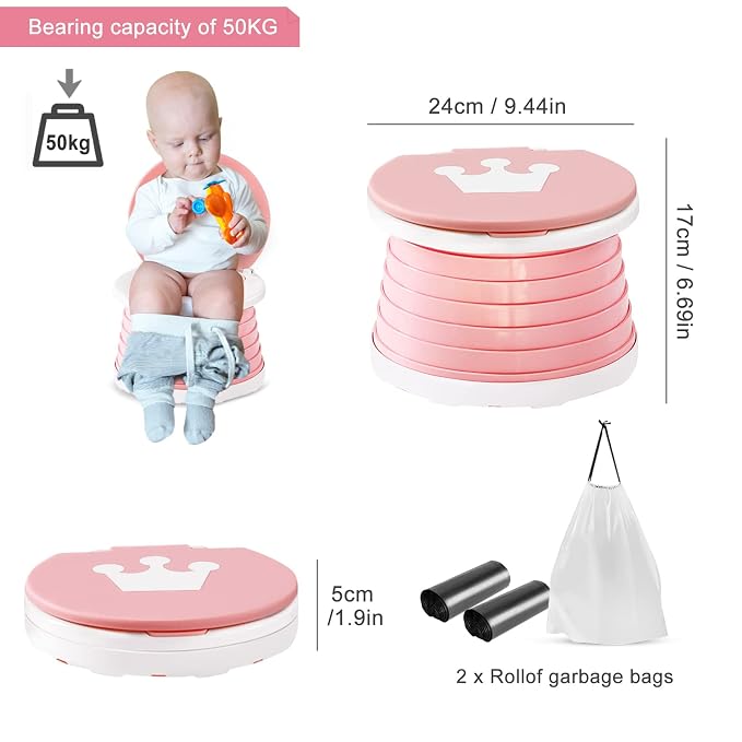 Travel Potty for Toddler Portable Potty for toddler Training Toilet Seat Apply to Seat Emergency Toilet for Car, Camping, Outdoor, Indoor（Pink) ﻿ ﻿