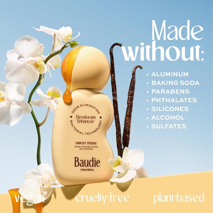Baudie Deodorant Enhancer® Probiotic Underarm Toner - Sweet Muse - Patented Pre-Deodorant Spray That Helps Deodorants Last Longer and Helps Sweat Stay Odorless - Spray, Wipe, Apply