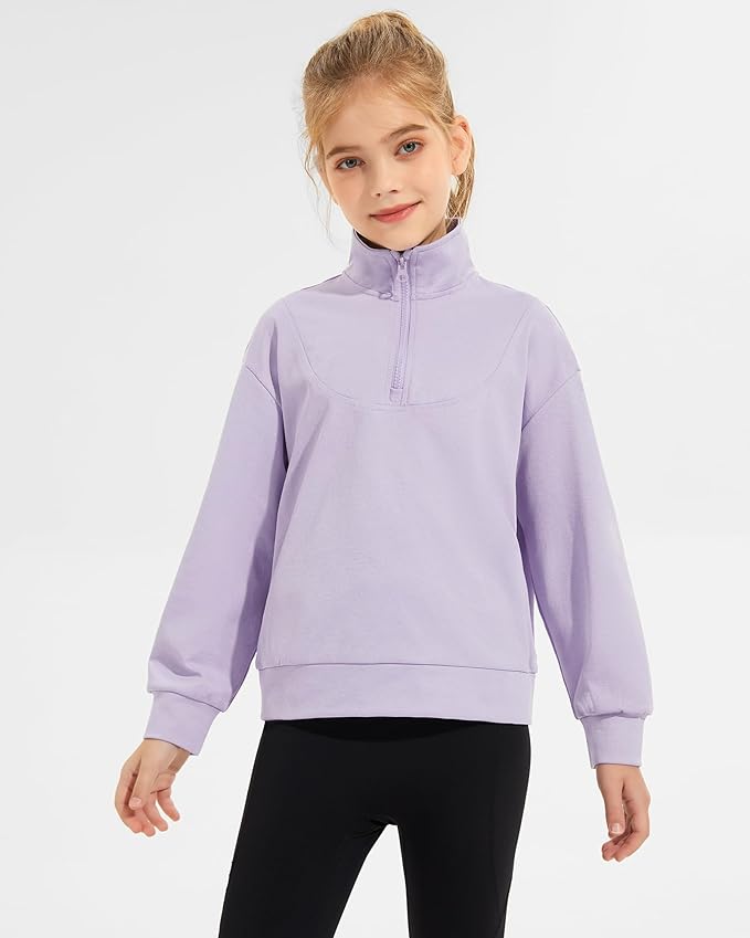 Girls Quarter Zip Sweatshirt Long Sleeve Pullover Tops Kids Casual Spring Outfits for Teen Girls, 5-14 Years