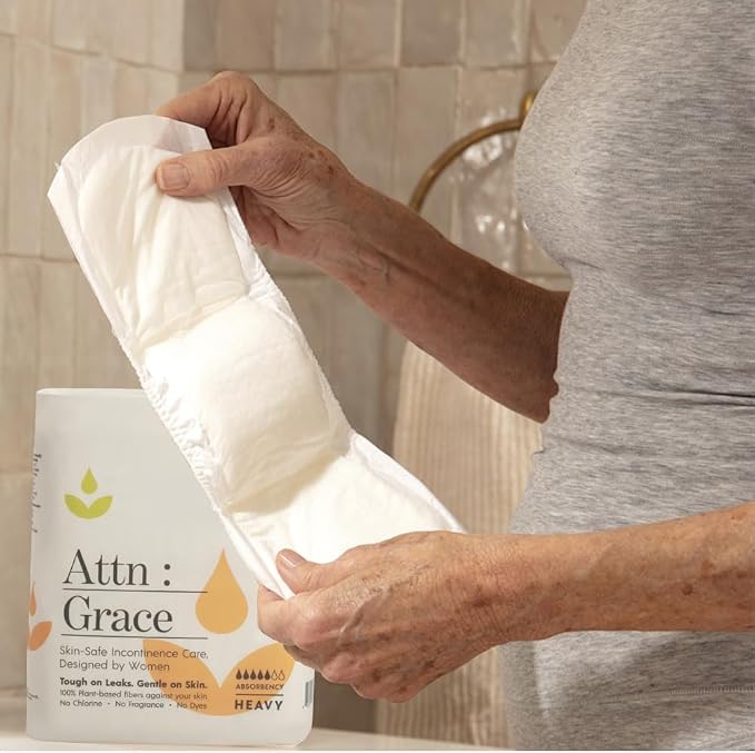 Attn: Grace Heavy Incontinence Pads for Women, 4-Pack (112 Pads Total / 28 per Pack) - Plant-Based, High Absorbency, Breathable - Incontinence Pads for Heavy Bladder Leaks & Sensitive Skin