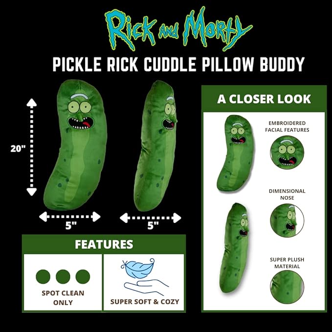 Franco Collectibles Pickle Rick And Morty Adult Swim Super Soft Plush Cuddle Pillow Buddy, One Size, (100% Officially Licensed Product)