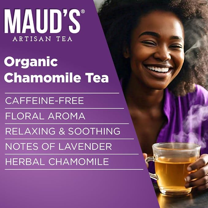 Maud's Organic Chamomile Lavender Tea Pods, 48 ct, Single Serve Pods – 100% Gourmet Blended Tea Leaves, Compatible with Keurig K Cups Maker