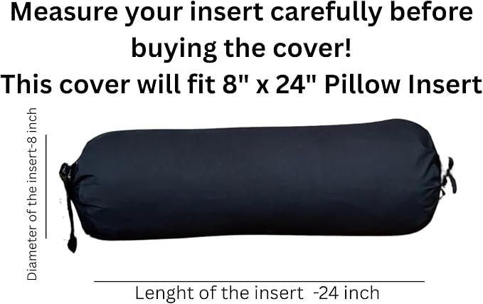 Round Pillow Cover Cervical Neck Roll Cotton Bolster Pillowcase for Cylindrical Cushion and Drawstring Closure Round Neck Pillowcase 6" x 18" (15 x 45 cm) Black