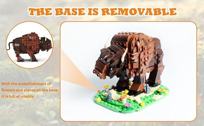 Kadablok MOC Building Sets, American Bison Building Blocks Set for Adults, MOC Bison Animal Building Kit Model Ornaments Creative Gifts,Yellowstone Inspired Bison Collectible Display, 384 PCS