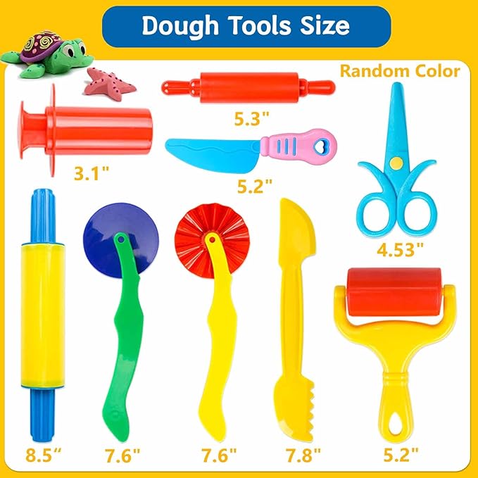 Dough Tool Kit,9 Pcs Basic Clay and Dough Tools Starter Set for Kids Includes Cutters Roller, Rolling Pins, Safety Scissors,Dough Extruder,Plastic Knife