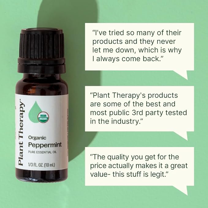 Plant Therapy Organic Peppermint Essential Oil 30 mL (1 oz) (Pack of 2), 100% Pure, Undiluted, USDA Certified Organic, Undiluted, Natural Aromatherapy, for Neck Tension and Muscle Discomfort