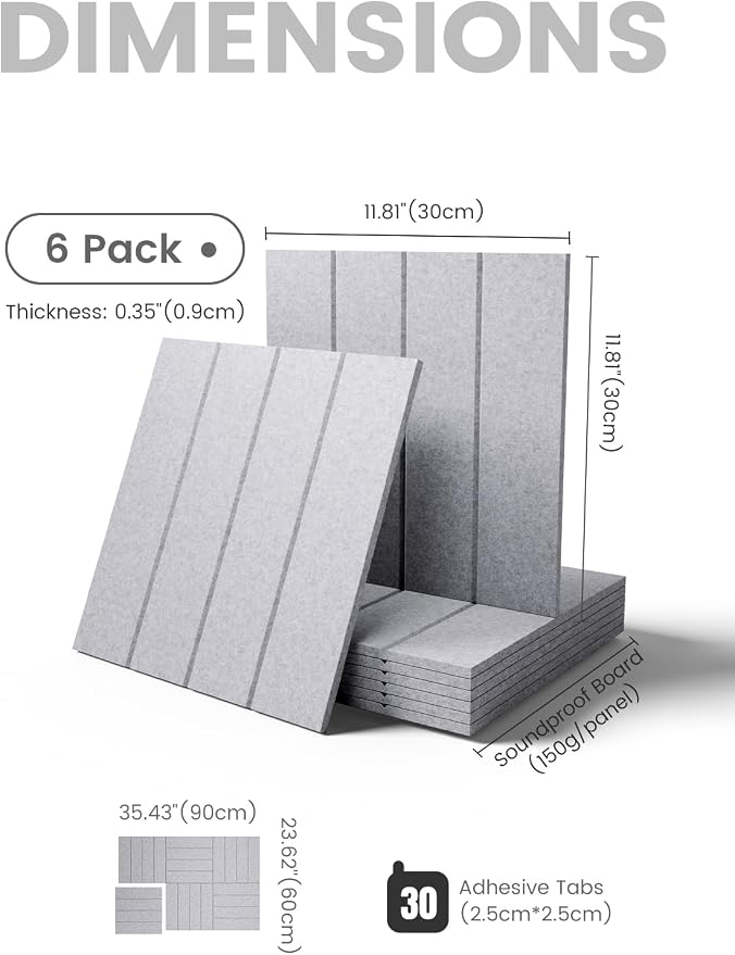 Fluxynara 36" x 24" Large Felt Bulletin Board, Soft Gray | 6 Pack Cork Board Alternative with 30 Safe Adhesive Tabs, Felt Pin Boards for Wall Decor, Home, Office, Classroom, Dorm