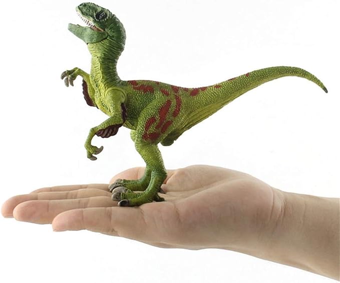 Dinosaur Toy Velociraptor Figurine with Moving Jaw and Hands,Detail Raptor Action Figure Toy Gift and Dinos World Collection Toys for Birthday Gift, Kids Toys,Party Favor(Green)