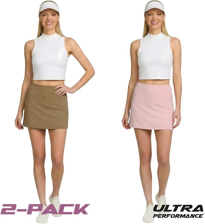 Ultra Performance Womens Golf Skirt 2 Pack Women’s Tennis Skort with Compression Liner Athletic Skirts for Women with Pockets