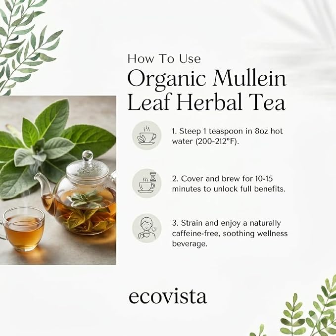 Organic Mullein Leaf – 4oz | Cut & Sifted Dried Loose Leaf | Herbal Tea – Caffeine Free, Non-GMO, Natural Antioxidant Source