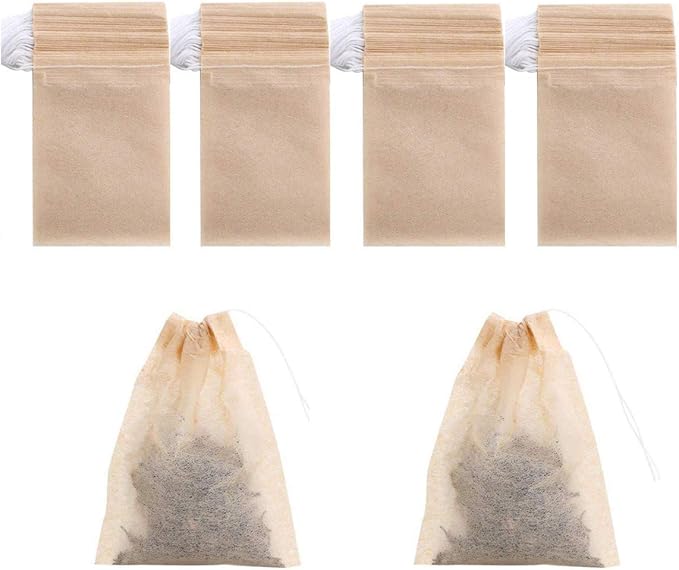400 Pack Disposable Drawstring Tea Filter Bags Safe & Natural Unbleached Paper Tea Infuser Drawstring Empty Bag for Loose Leaf Tea (7 x 9, Natual Color) | Safe & Natural Unbleached Paper Tea Infuser Drawstring Empty Bag for Loose Leaf Tea