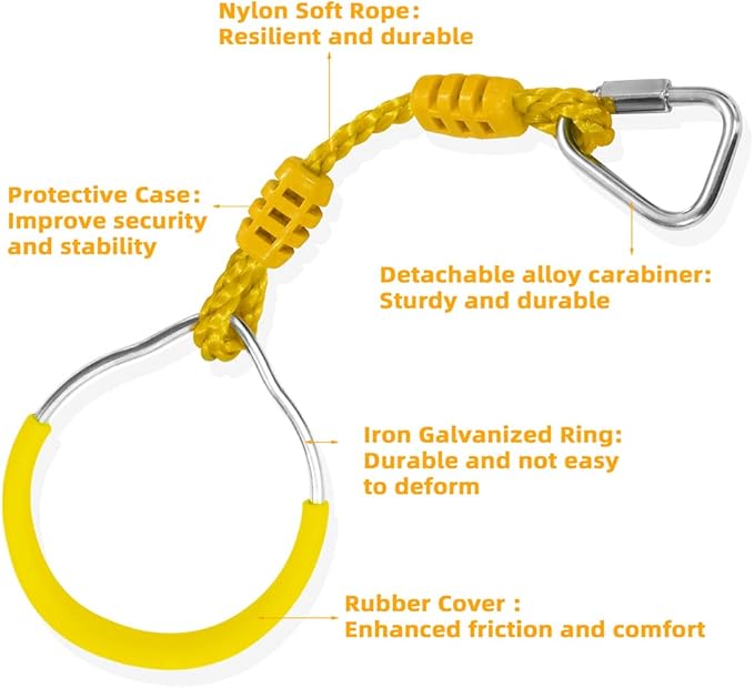 Swing Ninja Ring Indoor Outdoor Backyard PlaySet Fitness Gymnastic Training Equipment, 2 Pack Yellow Hanging Jungle Gym Fist Trapeze Monkey Bars Climbing Ring Ninja Warrior Obstacle Course Attachments