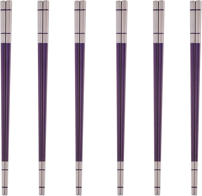 Reusable Stainless Steel Chopsticks,Dishwasher Safe , Easy to Use(6 PCS,purple)