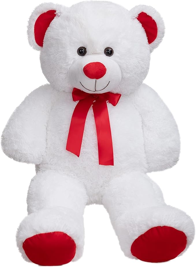 Huge Teddy Bear Stuffed Animal Giant Teddy Bear Plush with Red Ribbon Bow Plush Toy Gift for Girlfriend and Kids 36 inch White