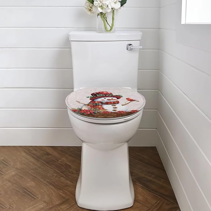 Christmas Toilet Seat Lid Cover Elongated Christmas Decorations Indoor Poinsettia Toilet Seat Cushion Cover with Elastic Band Replacement for Bathroom Decor Machine Washable