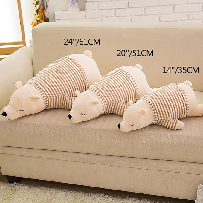 MMTTAO Stuffed Polar Bear Animal Plush Toy 20 Inch Large White Sleeping Bear Animal Stuff Soft Plushies Cute Dolls Collection Huggable Throw Pillow Cushion Gifts for Kids Children Boys Girls, 20Inches