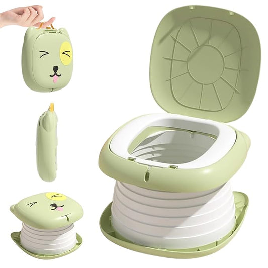 Travel Potty 9.4X 1.9in Flip Green ABS Stable Collapsible Cartoon Style Portable Potty Emergency Toilet for Toddler, Travel, Camping and Outdoor Use..