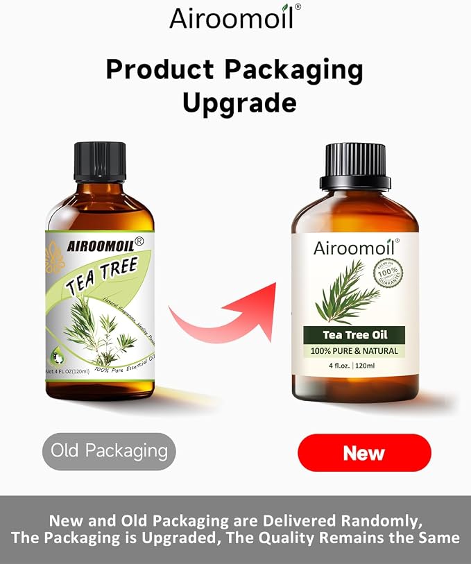 Tea Tree Essential Oil, Aromatherapy, Diffuser, 100%Pure, 4 Fl Oz | for Skin, Hair Care, Nails and Toenail Care, Body Massage, Home Cleaning Spray, DIY Soap Candle Making, Fresh Mint Scent